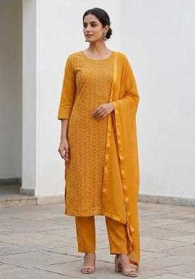 Mustard Embroidered Georgette Salwar Kameez