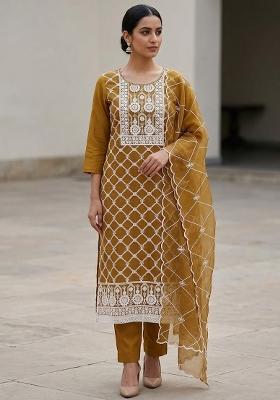 Mustard Embroidered Organza Salwar Kameez