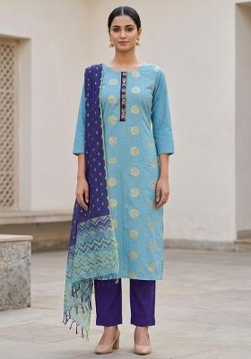 Blue Embroidered Silk Salwar Kameez