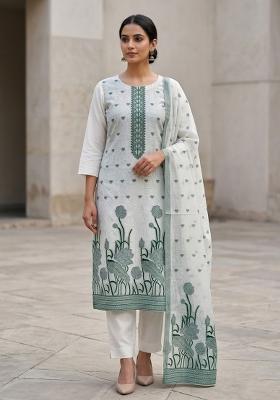 Off White Embroidered Cotton Salwar Kameez