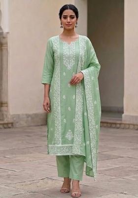 Sea Green Embroidered Cotton Salwar Kameez