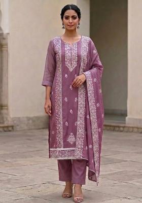 Purple Embroidered Silk Salwar Kameez