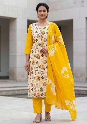 White Printed Cotton Salwar Kameez