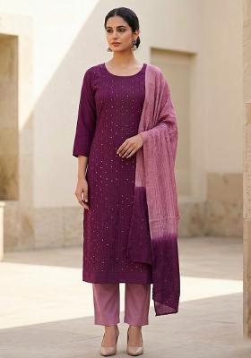 Purple Embellished Silk Salwar Kameez