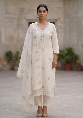 White Embroidered Cotton Salwar Kameez