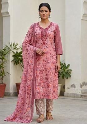 Pink Printed Cotton Salwar Kameez