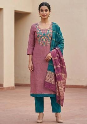 Pink Embroidered Cotton Salwar Kameez