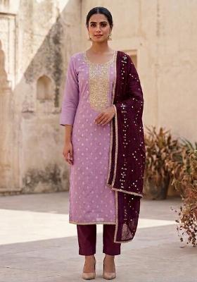 Purple Embroidered Silk Salwar Kameez
