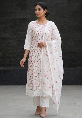 White Embroidered Organza Salwar Kameez