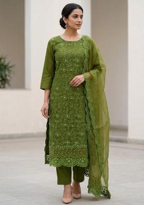 Green Embroidered Organza Salwar Kameez