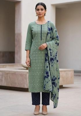 Green Printed Cotton Salwar Kameez