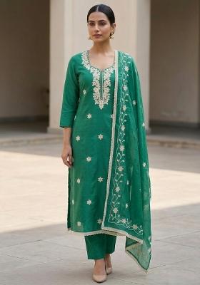 Green Embroidered Silk Salwar Kameez
