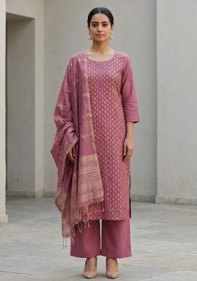 Purple Printed Silk Salwar Kameez
