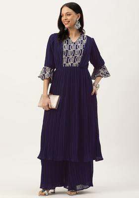 Navy Blue Embroidered Georgette Kurta Sets