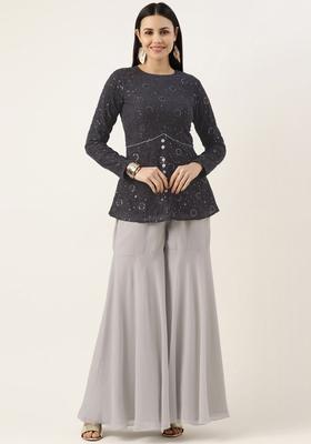 Grey Embroidered Georgette Kurta Sets