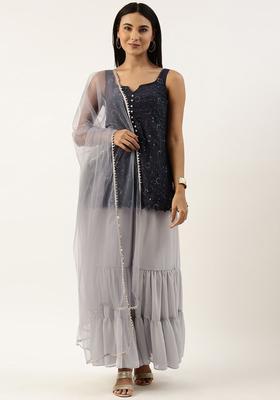 Grey Embroidered Georgette Kurta Sets