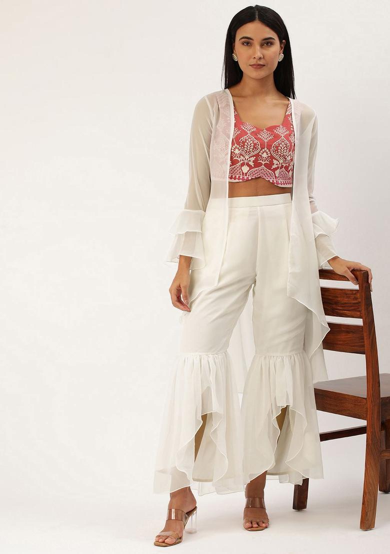 Mauve Embroidered Georgette Kurta Sets - Indya