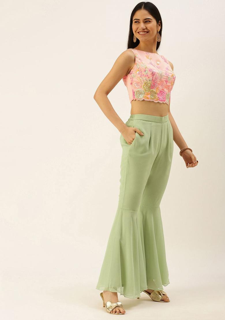 Peach Embroidered Georgette Kurta Sets - Indya