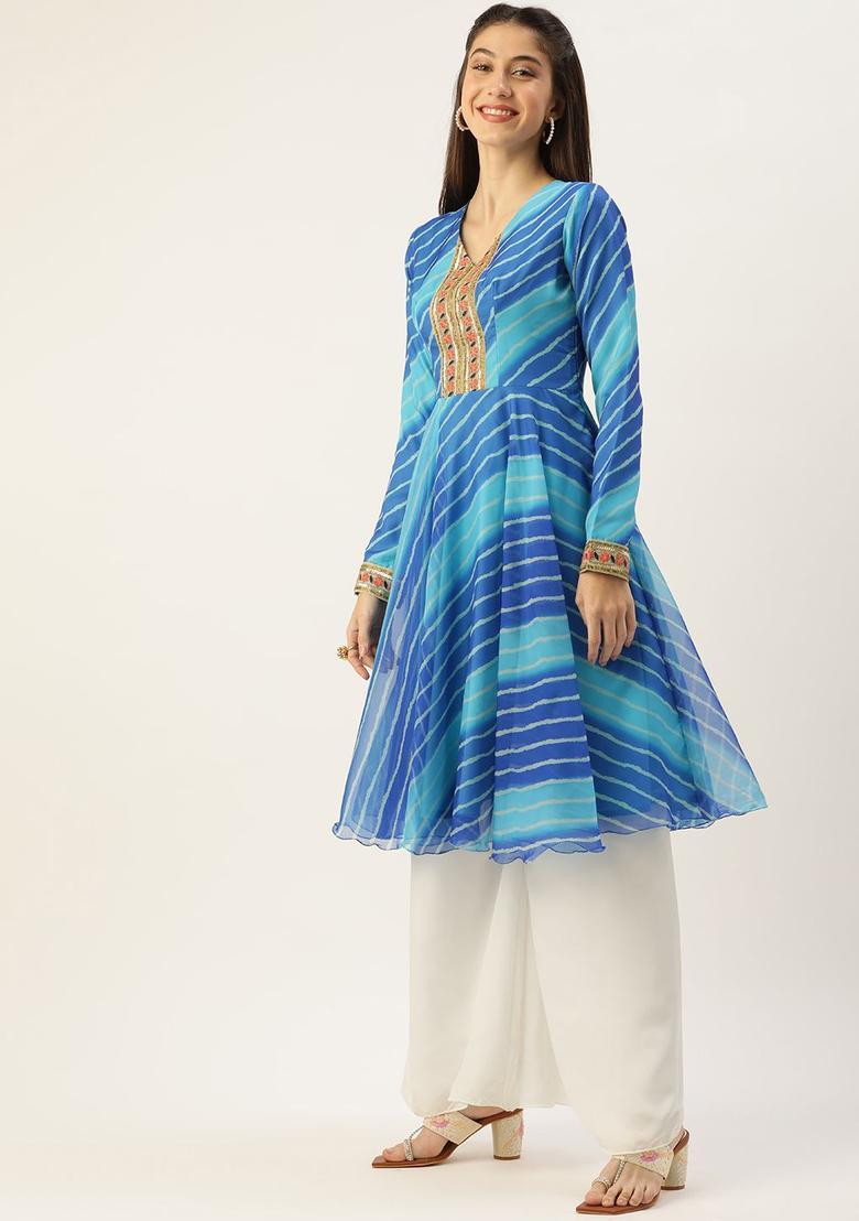 Blue Yoke Design Organza Kurta Sets - Indya