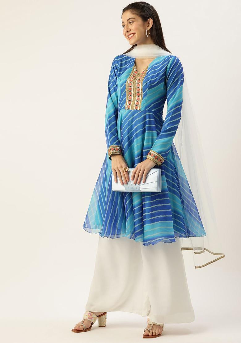 Blue Yoke Design Organza Kurta Sets - Indya