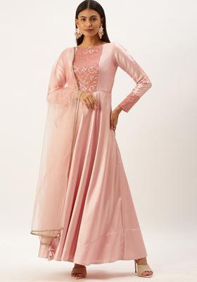 Pink Yoke Design Silk Blend Anarkli Sets