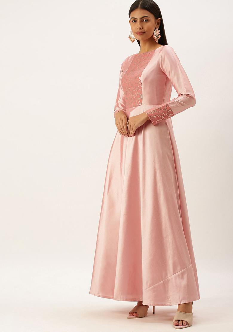 Pink Yoke Design Silk Blend Anarkli Sets - Indya