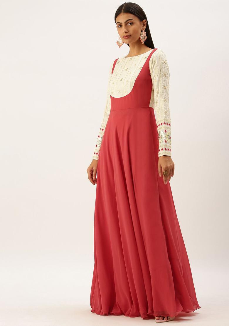 Pink Yoke Design Georgette Anarkli Sets - Indya