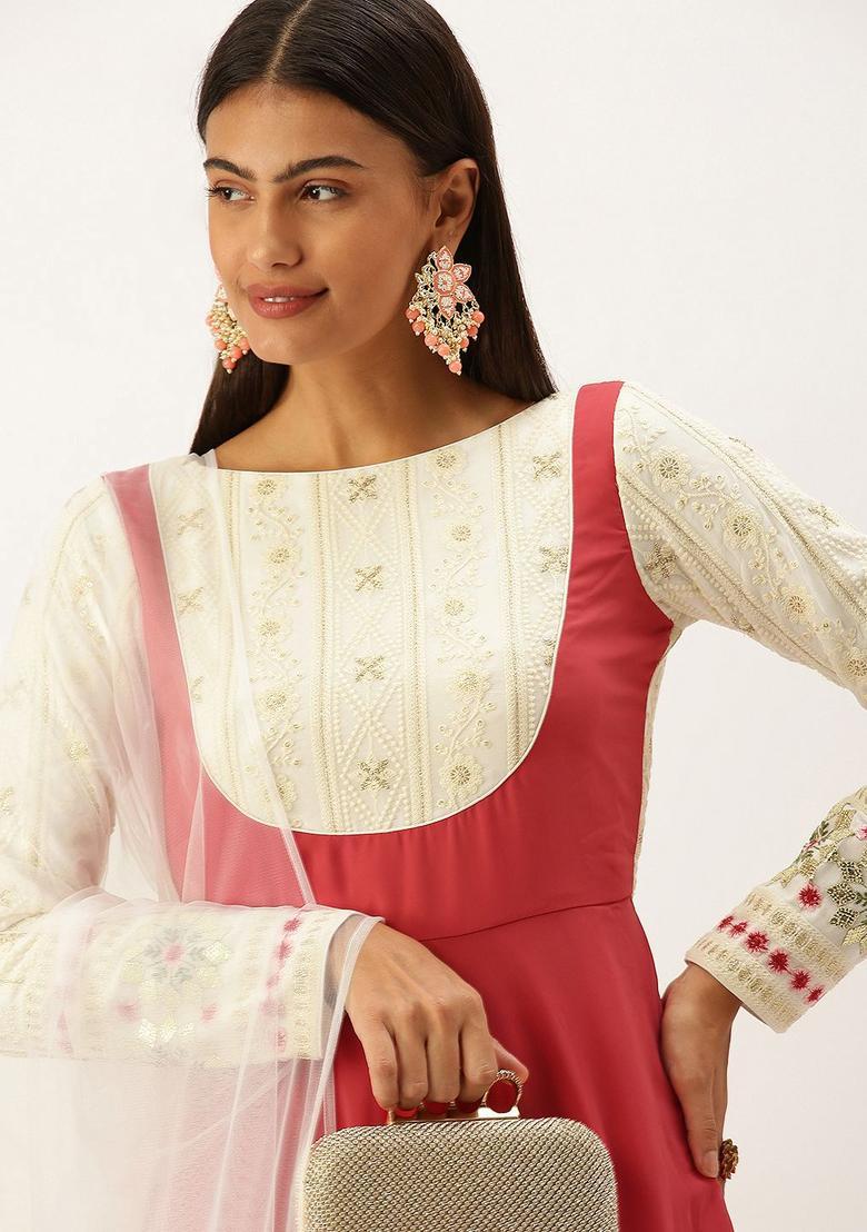 Pink Yoke Design Georgette Anarkli Sets - Indya
