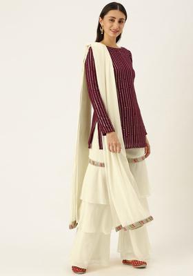 Maroon Embroidered Georgette Kurta Sets