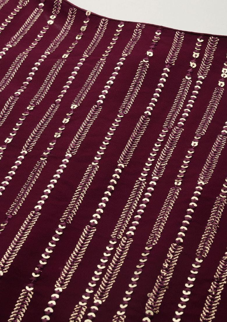 Maroon Embroidered Georgette Kurta Sets - Indya