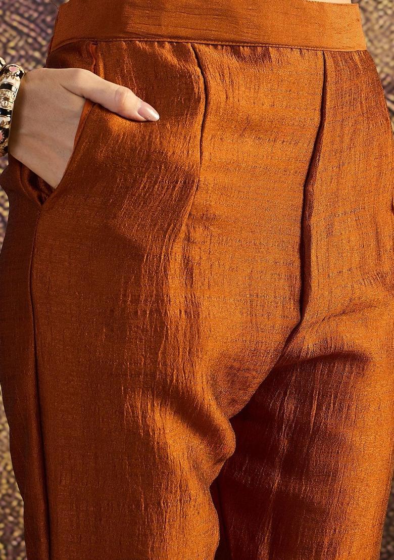 Rust Yoke Design Silk Blend Anarkli Sets - Indya