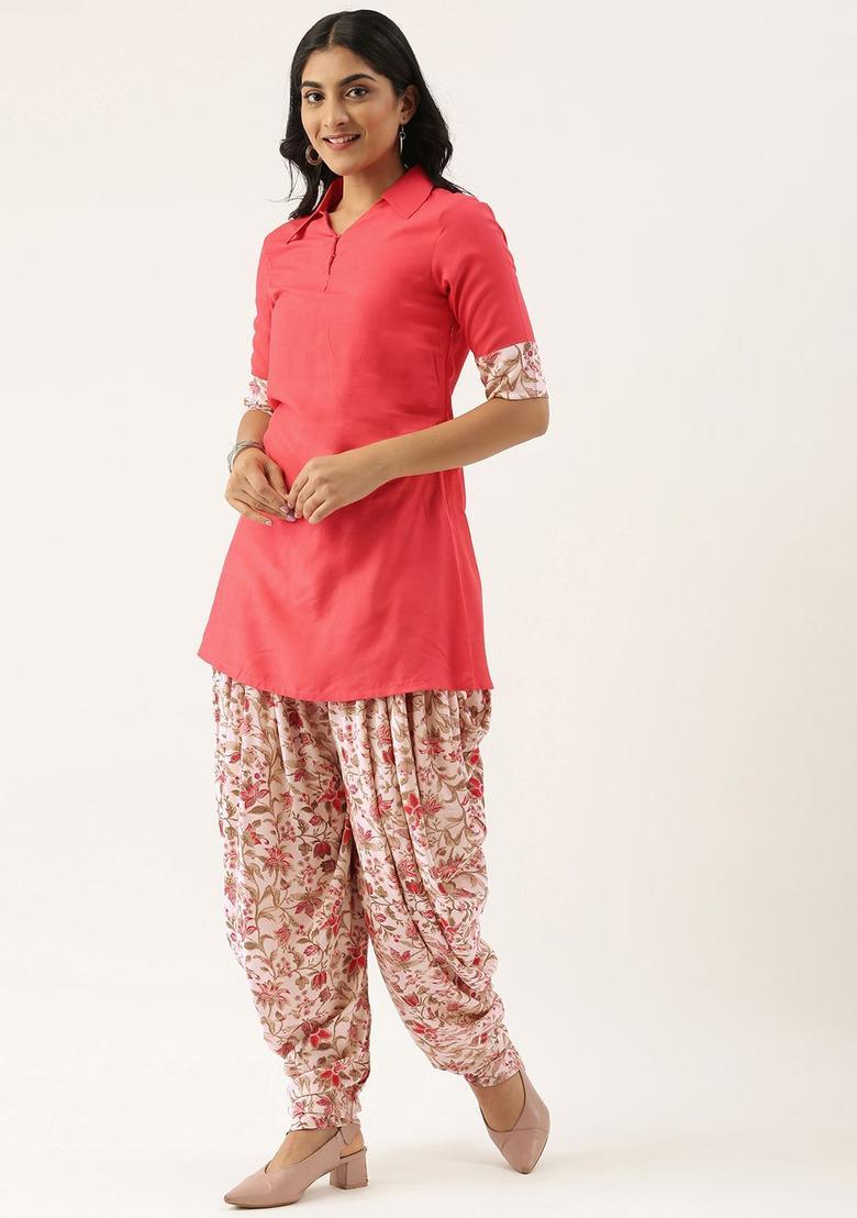 Pink Solid Viscose Kurta Sets - Indya