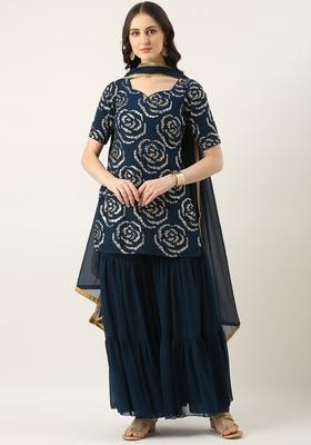 Navy Blue Embroidered Georgette Kurta Sets