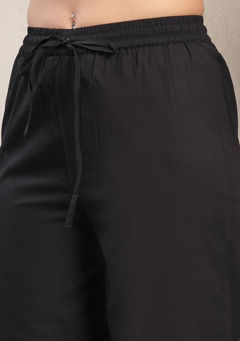 Black Embroidered Cotton Anarkli Sets - Indya