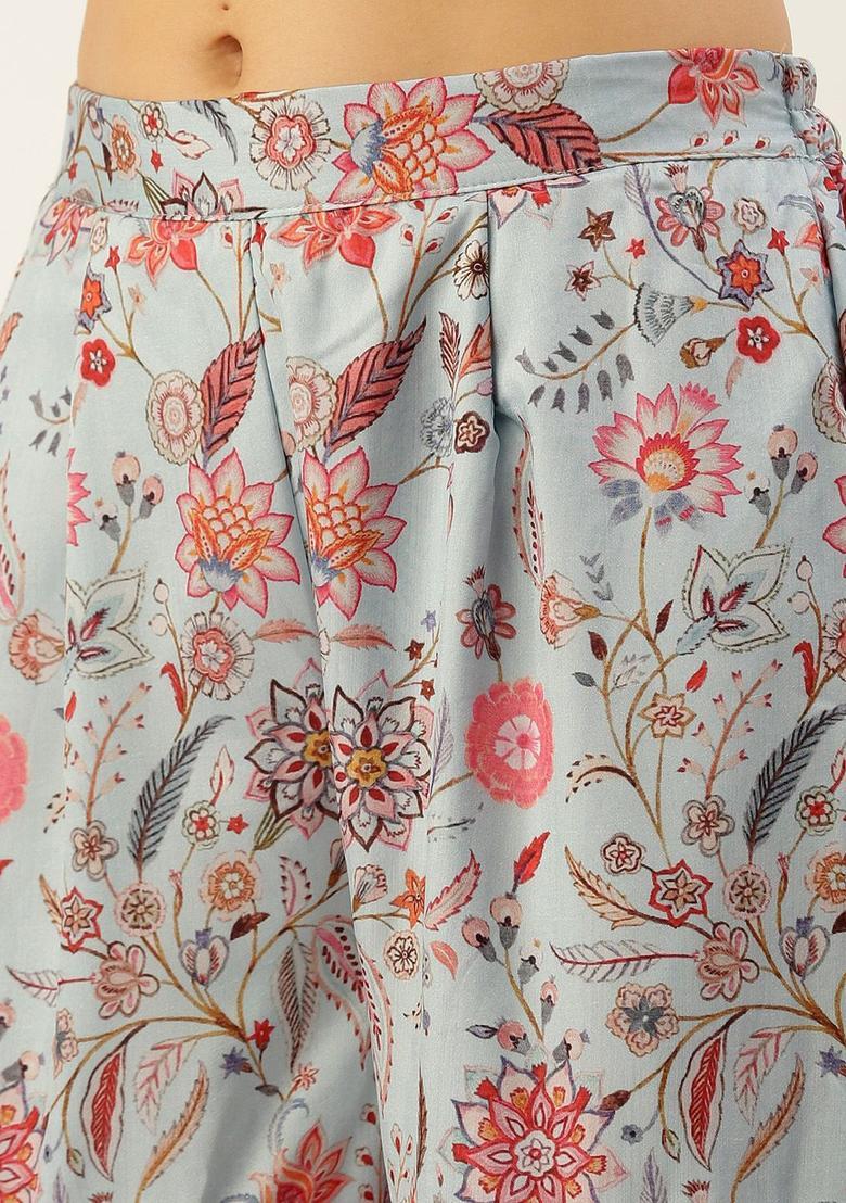 Blue Printed Silk Blend Kurta Sets - Indya