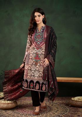 Green Self Design Wool Blend Kurta Sets
