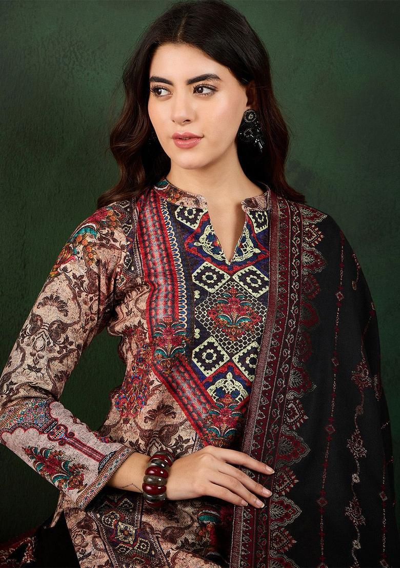 Green Self Design Wool Blend Kurta Sets - Indya