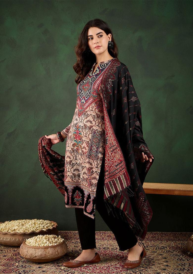 Green Self Design Wool Blend Kurta Sets - Indya