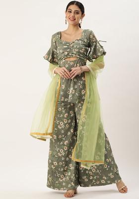 Green Printed Georgette Kurta Sets