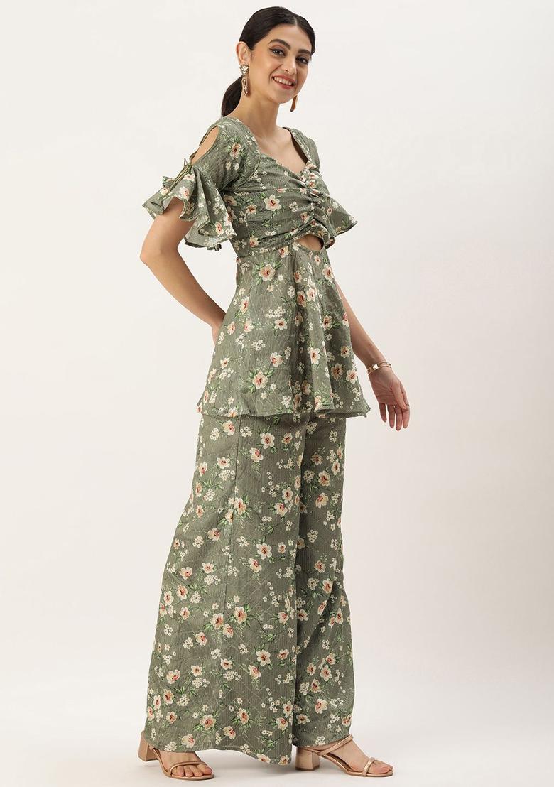 Green Printed Georgette Kurta Sets - Indya