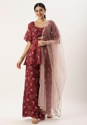 Purple Printed Georgette Kurta Sets