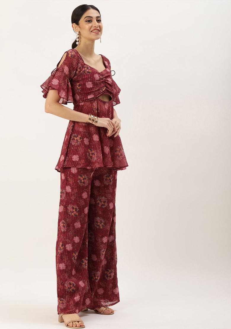 Purple Printed Georgette Kurta Sets - Indya