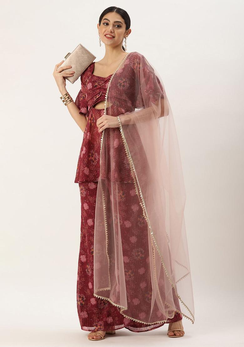 Purple Printed Georgette Kurta Sets - Indya