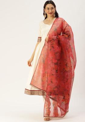 Off White Solid Satin Anarkli Sets