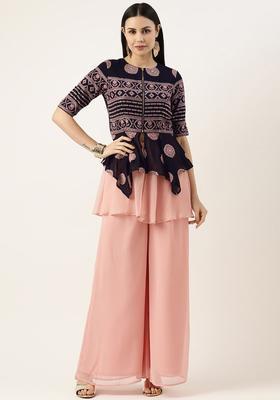 Navy Blue Embroidered Georgette Kurta Sets