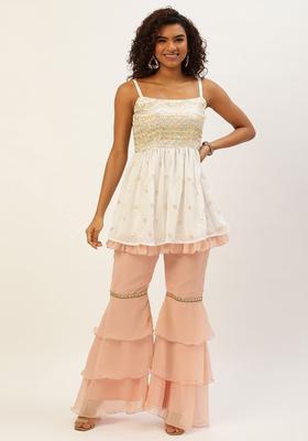 White Embroidered Georgette Kurta Sets