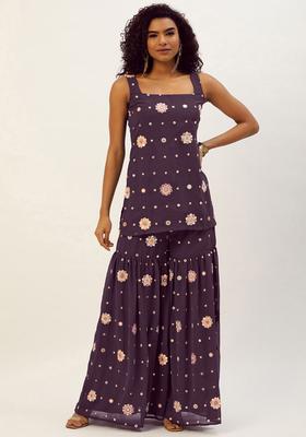 Magenta Embroidered Georgette Kurta Sets