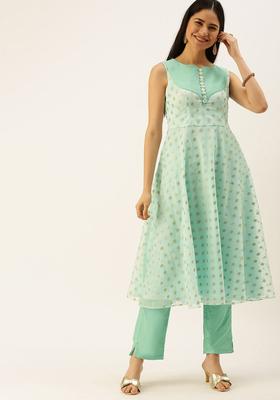 Green Printed Organza Kurta Sets
