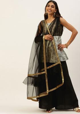 Off White Printed Silk Blend Anarkli Sets