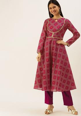 Purple Yoke Design Silk Blend Anarkli Sets